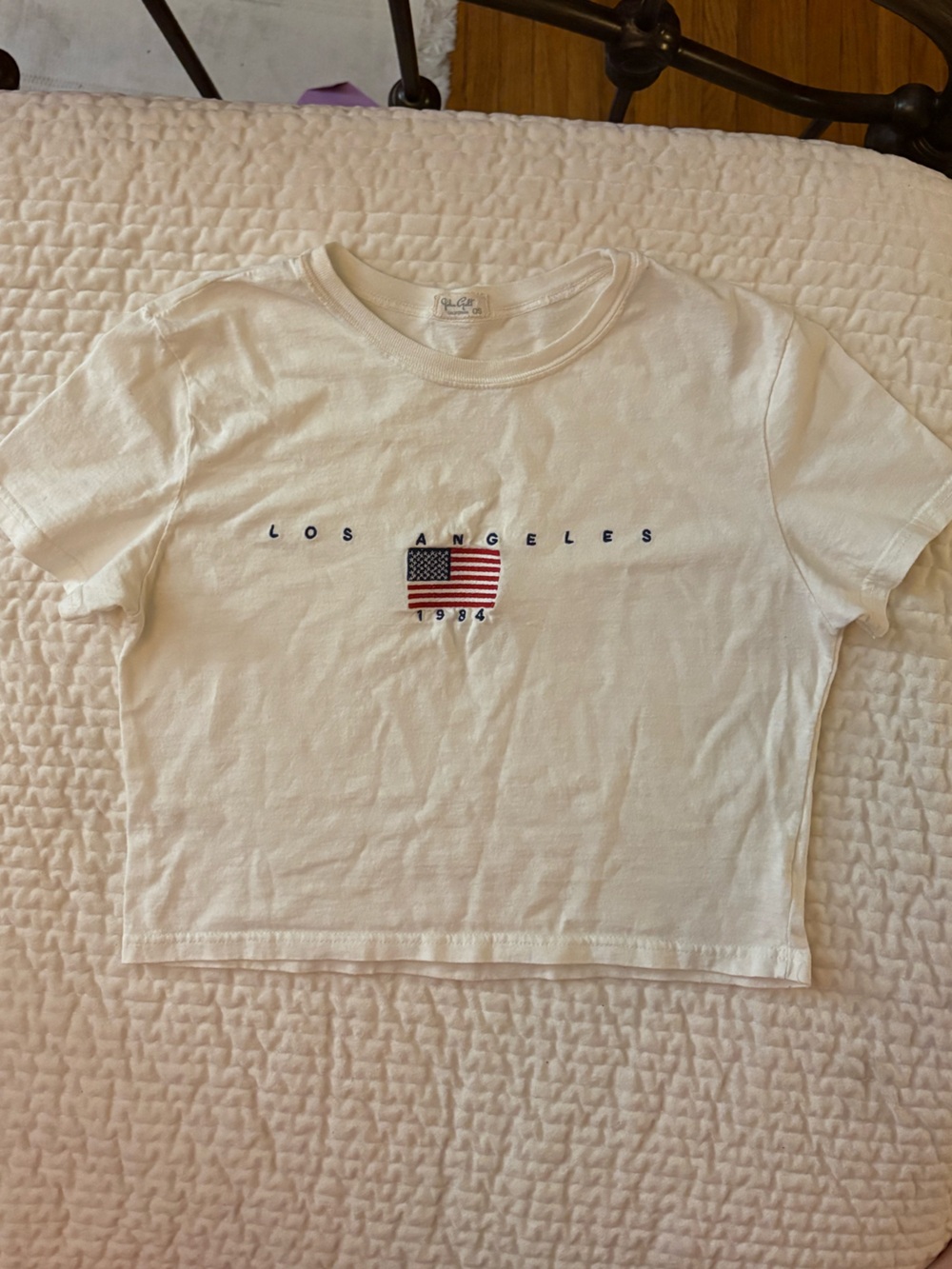 Brandy Melville White Los Angeles + American Flag Tee